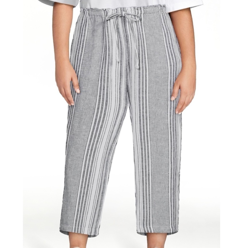 Time and Tru Women's High Rise Wide Leg Crop Linen Pants Women’s Sz L 12-14 - Picture 1 of 13